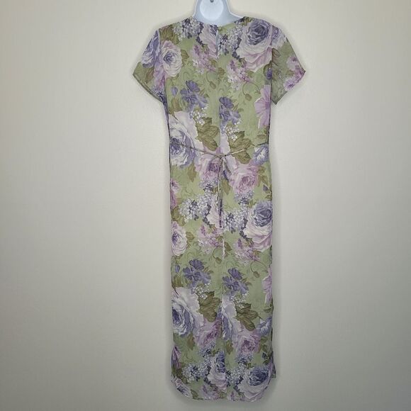 Vintage 90s grunge floral feminine airy crinkle maxi tie back dress size 10 - Picture 2 of 6